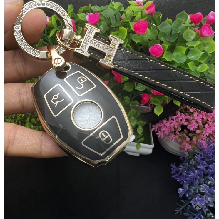 Bọc chìa khóa Đen Vàng- Ốp bảo vệ chìa khóa TPU cho xe ô tô  Mercedes C200, C250, C300, GLC200, GLC250, GLC300