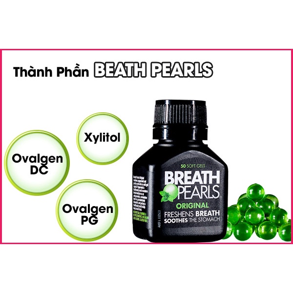 Viên thơm miệng thảo dược Breath Pearls giảm mùi miệng cho người lớn, phụ nữ và bé trên 6 tuổi  50 viên ( Hàng Úc )