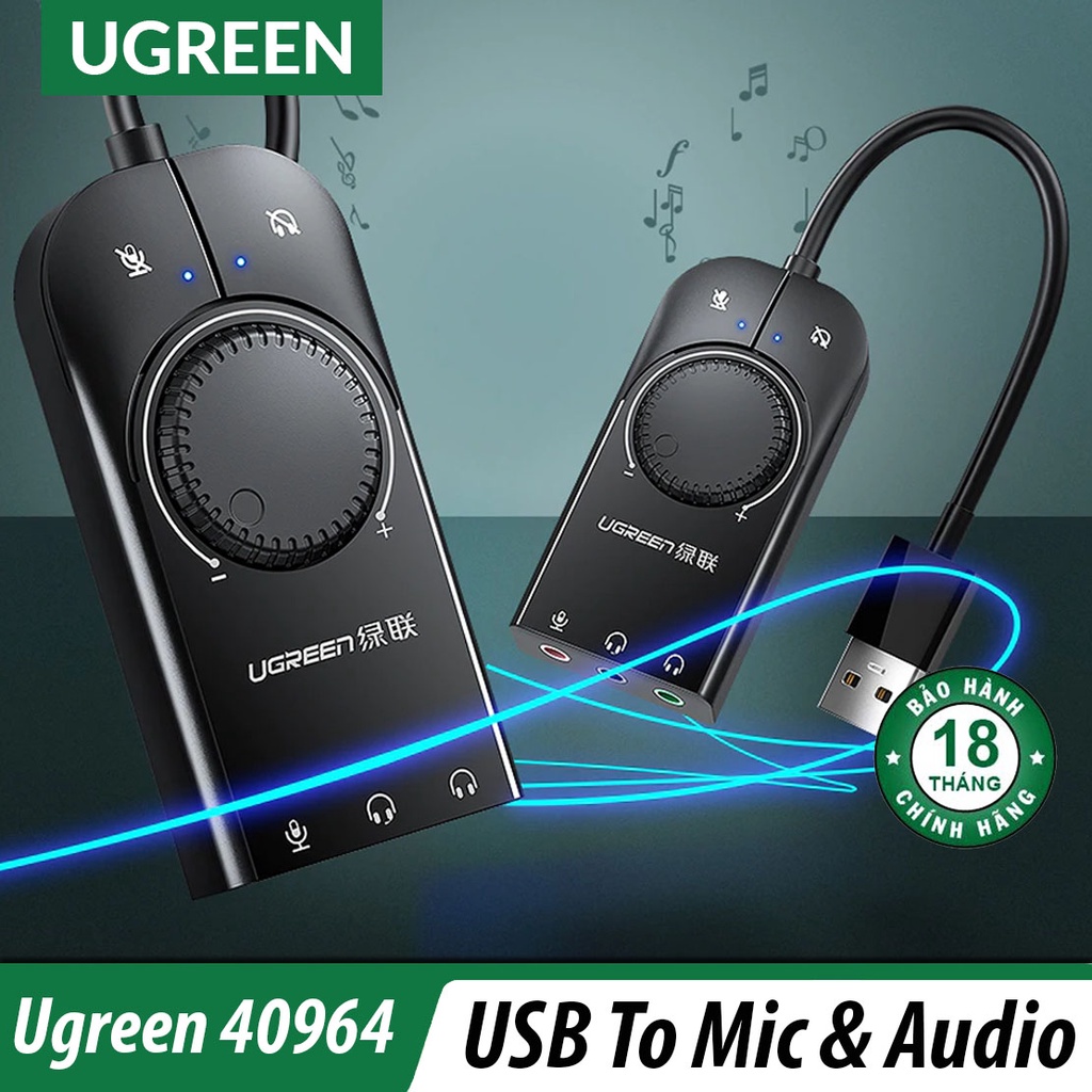 Cáp USB 2.0 Ra Mic & Audio Hỗ Trợ Volume Control Cực Xịn UGREEN 40964 - Hàng Chính Hãng