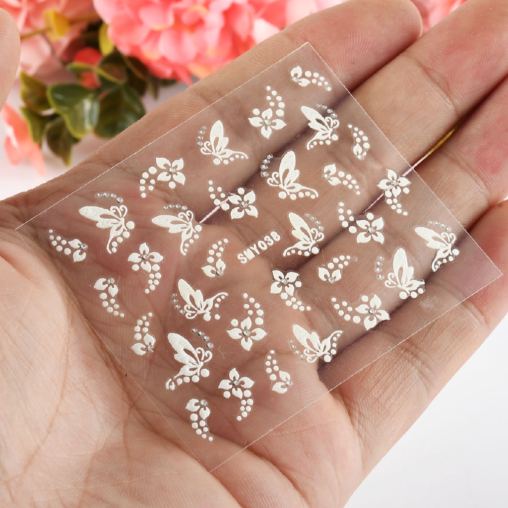 Miếng decal dán trang trí móng tay hình bướm &amp; hoa 3D