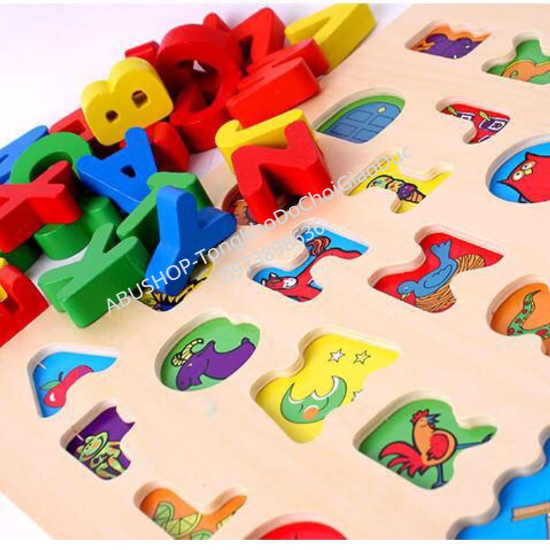 Bảng chữ cái nổi - Hai mặt kèm cờ cá ngựa - Đồ chơi gỗ giáo dục an toàn chất lượng cao