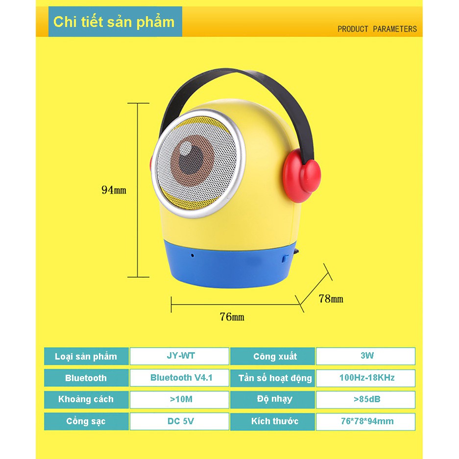 Loa bluetooth minion loa bluetooth mini hoạt hình thiếu nhi hỗ trợ thẻ nhớ AUX,âm thanh bass rung trung thực