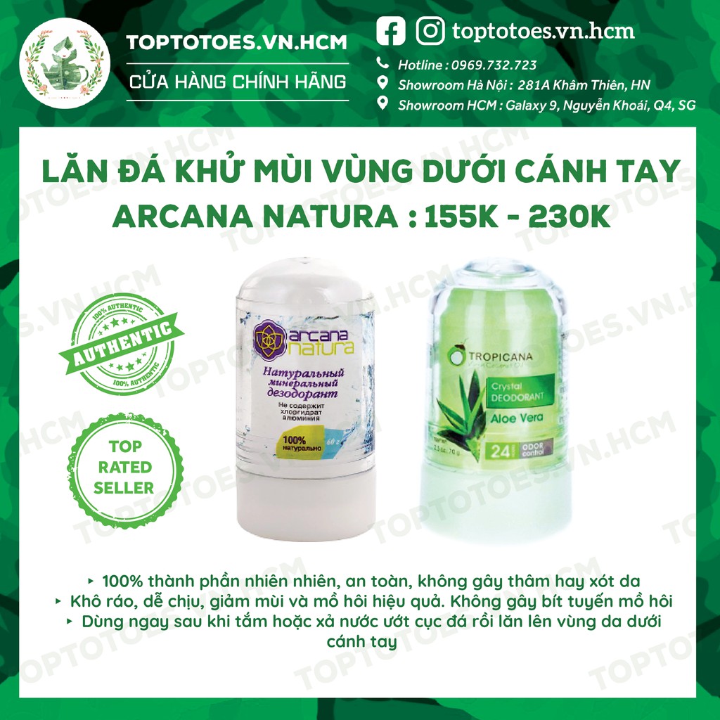 Lăn đá khử mùi vùng dưới cánh tay Arcana Natura 100% thành phần thiên nhiên an toàn cho sức khoẻ