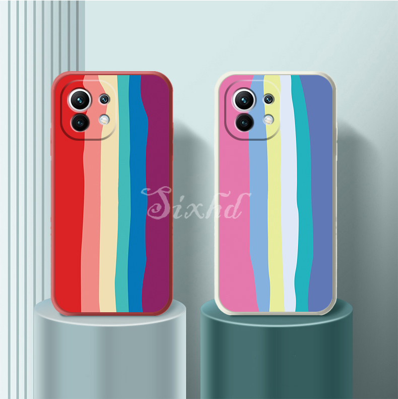 Ready Stock Xiaomi Redmi K30 K20 Pro Note 9 Xiaomi Mi 11 10 9 8 Pro 10 Lite Phone Case 2020 Official Rainbow Watercolor Liquid Silicone Soft TPU Soft Shell Protective Anti-fall Back Cover