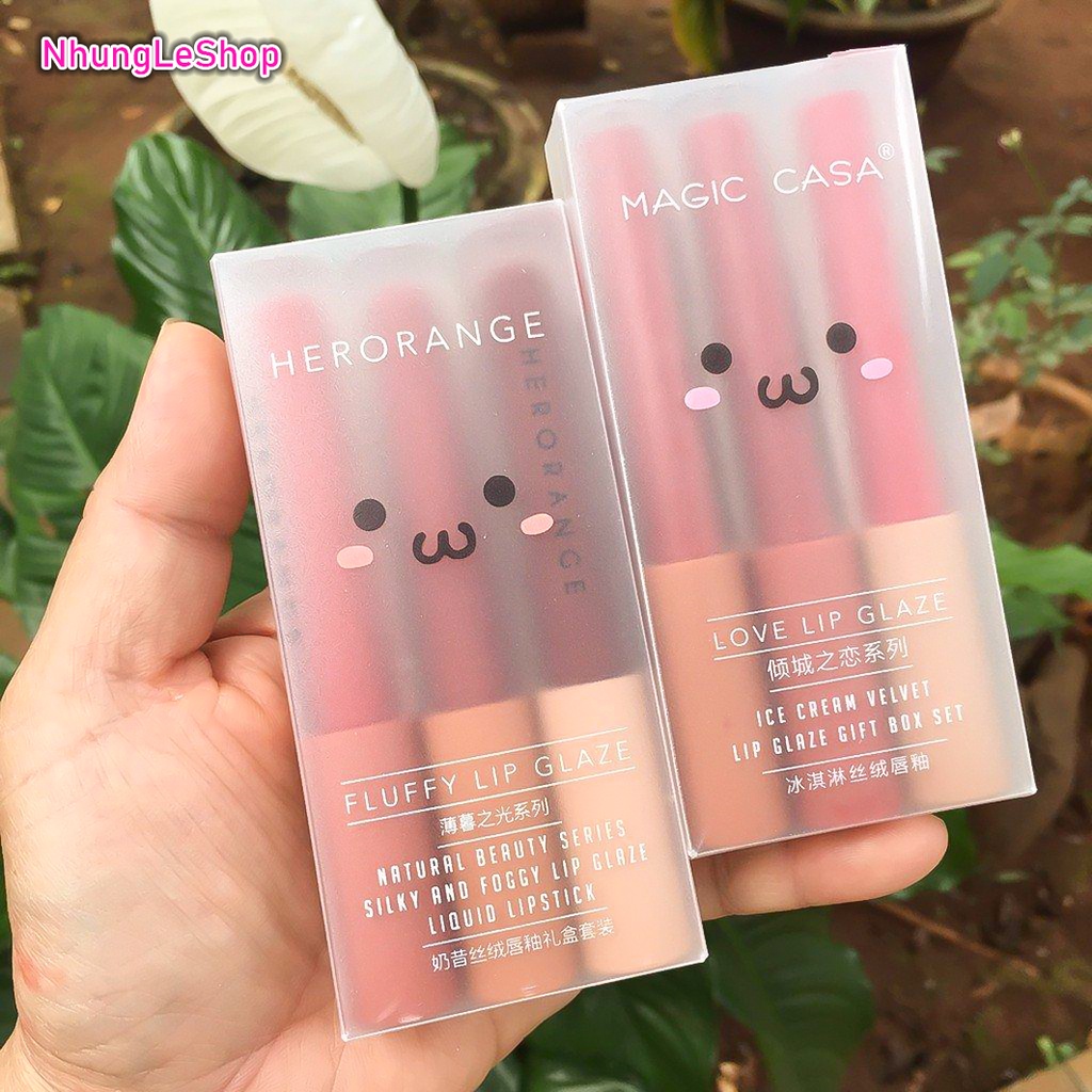 Son Kem Lì HERORANGE ⚡Chuẩn Nội Địa⚡ Set 3 Son Trái Tim Mềm Mịn Môi