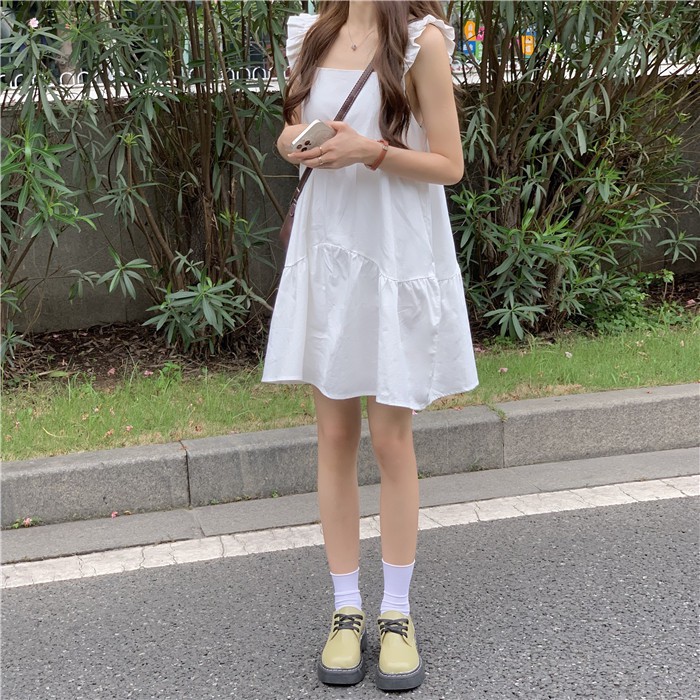 Đầm 2 dây babydoll  nhún bèo ngực, đầm dáng xòe babydoll 2 dây | BigBuy360 - bigbuy360.vn