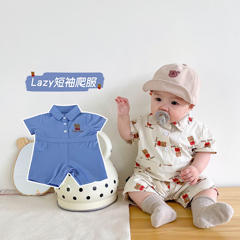 Bộ Áo Liền Quần Tay Ngắn Dễ Thương Cho Bé Trai Sơ Sinh