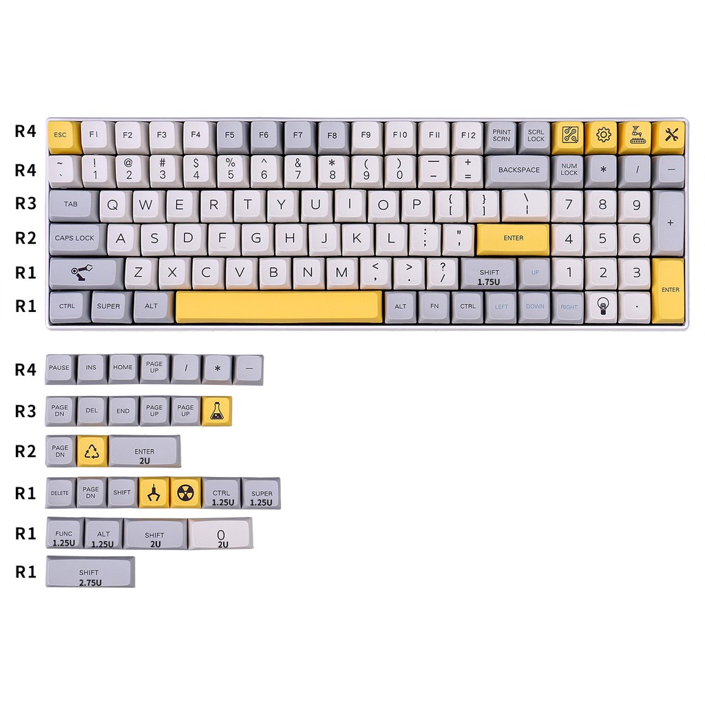 Bộ Keycap MDA PBT 127 Phím Heavy Industry Cực Đẹp in Dye-Sub Font chữ to ( hỗ trợ layout 61 64 68 98 )