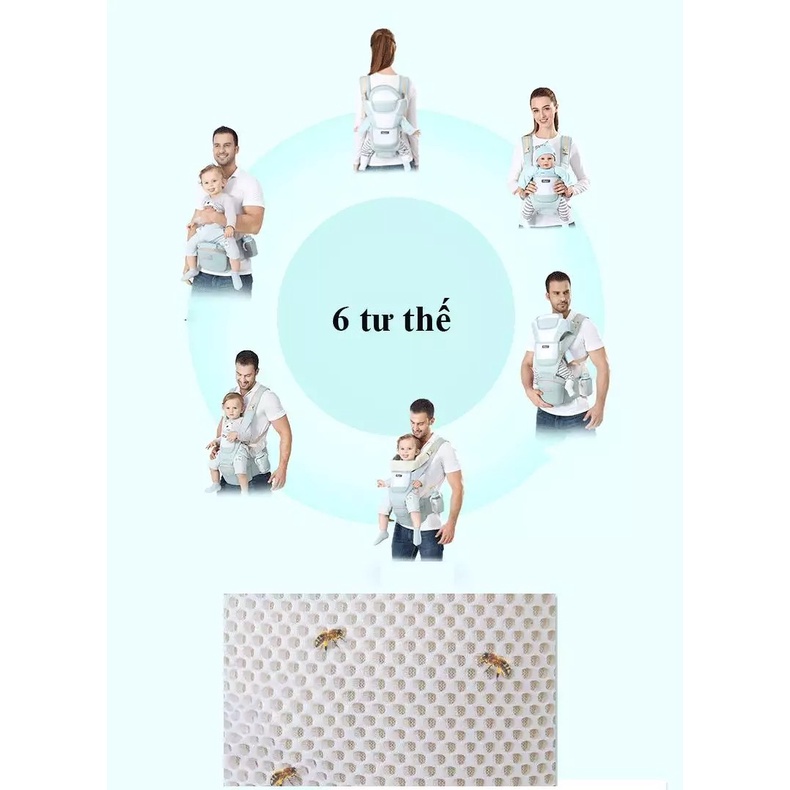 Đai địu em bé sơ sinh thoáng khí 6 tư thế địu trẻ em đa chức năng, chất liệu vải sợi cotton mềm mại, êm ái, thoáng mát