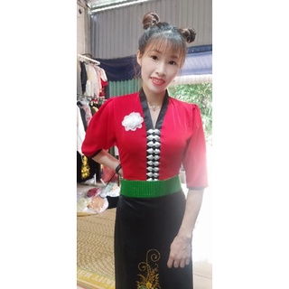 Áo Cóm cổ tim . lụa đỏ