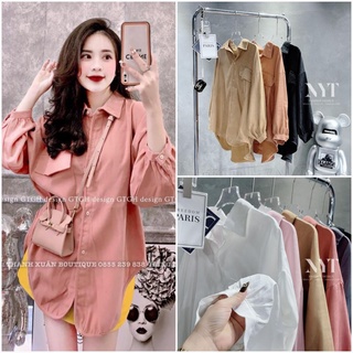 Áo sơ mi nữ dài tay form rộng nắp túi vải nhung lì nhiều màu trẻ trung