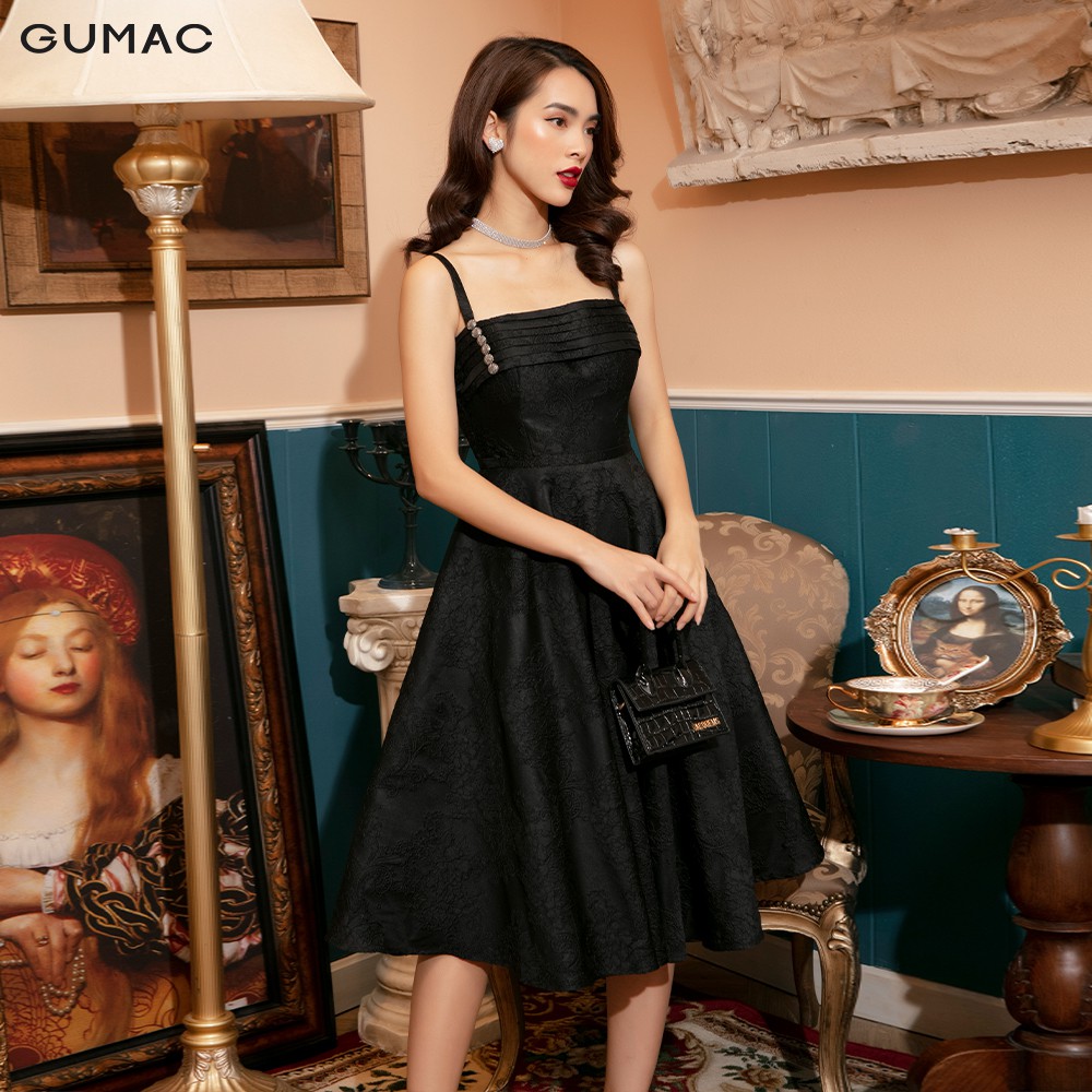 [Mã WABRGU100 giảm 15% đơn 249K tối đa 100k] Đầm nữ Luxury GUMAC 2 dây sexy sang trọng màu đen mới DVB1174