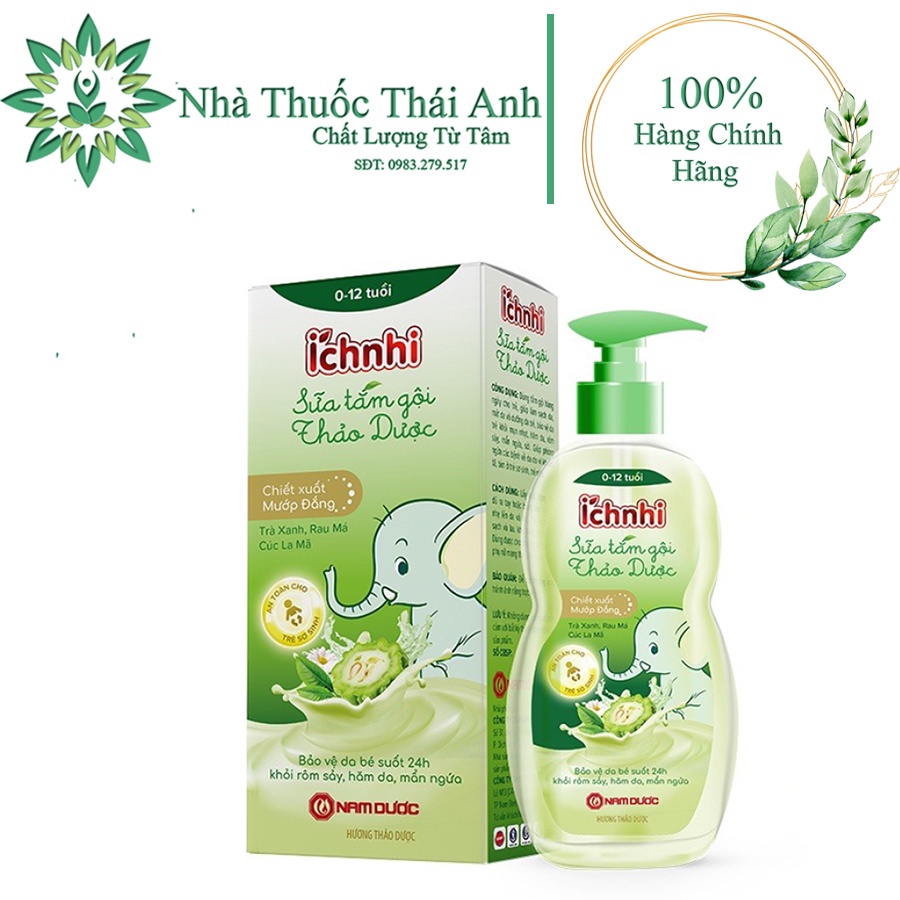 Sữa Tắm Gội Thảo Dược Ích Nhi Chai 200ml Phòng Cảm Lạnh, Ngừa Rôm Sẩy, Mẩn Ngứa, Dưỡng Da Mềm mịn