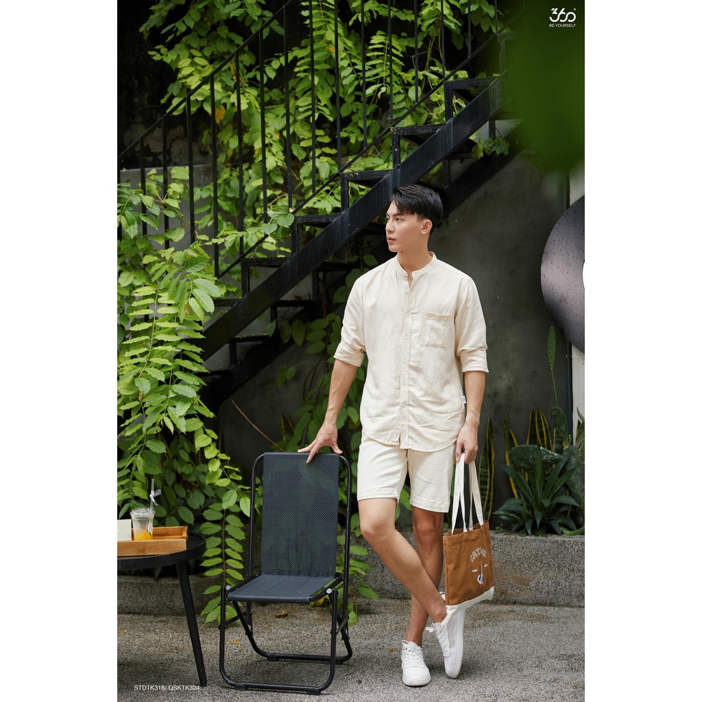 Áo sơ mi dài tay cổ tàu thương hiệu 360 Boutique chất liệu linen -STDTK318