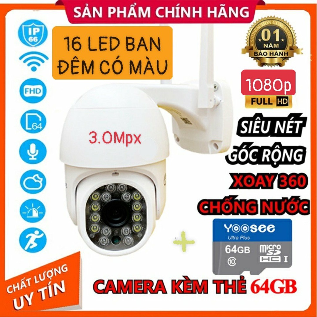 Camera IP Yoosee PTZ ngoài trời 1080p xoay 360 độ, chống nước, báo động chống trộm, ban đêm có màu