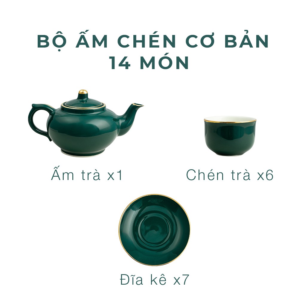 Bộ ấm chén Bát Tràng cao cấp xanh cổ vịt trang nhã, ấm pha trà sứ đẹp quà tặng