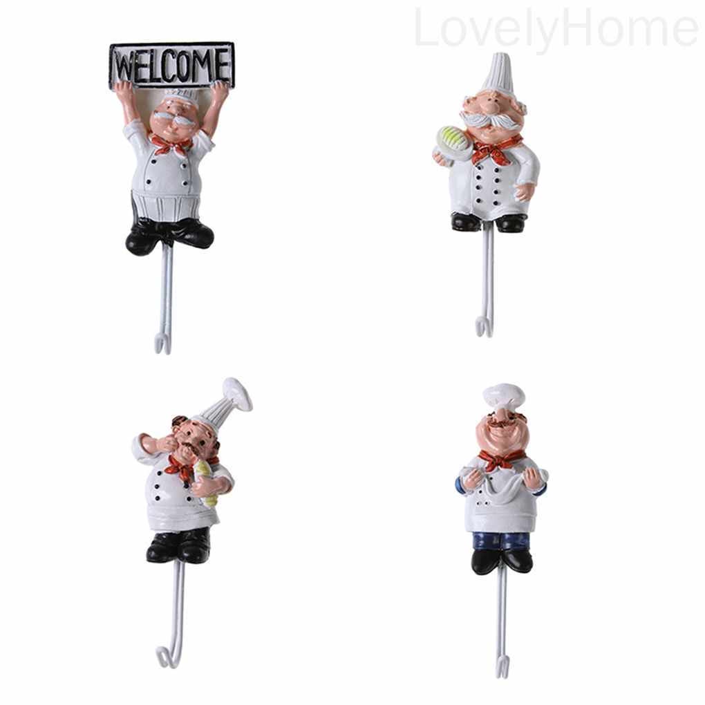 Bộ 4 móc treo đồ dán tường bằng thép không gỉ hình đầu bếp hoạt hình đáng yêu