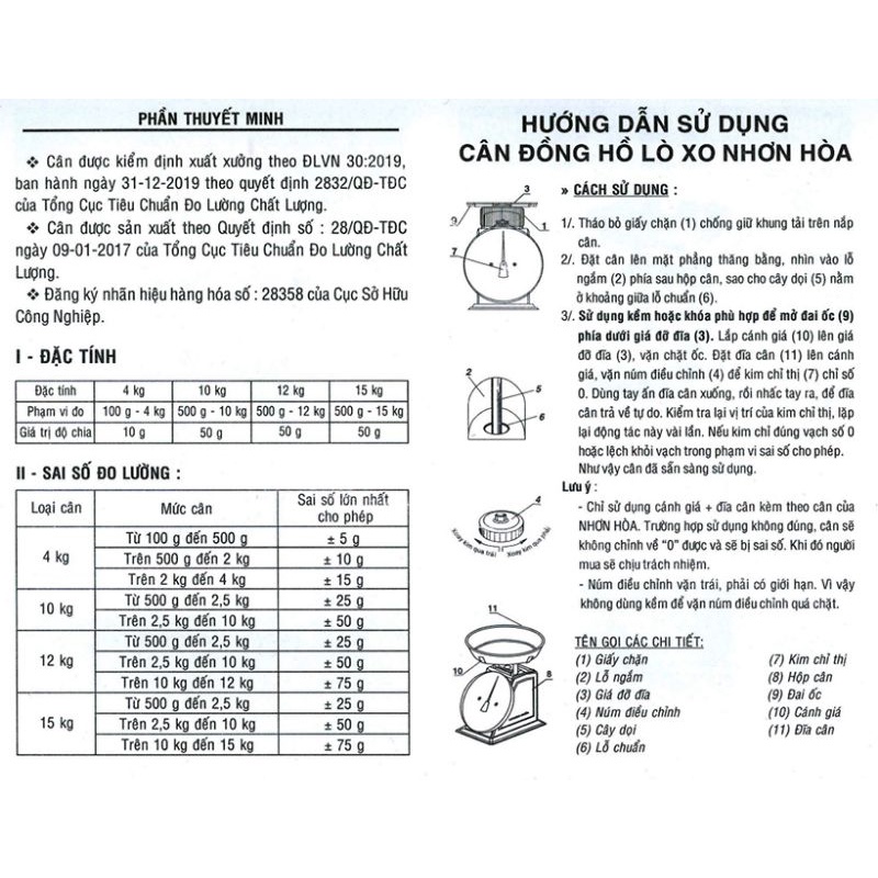 Cân đồng hồ Nhơn Hòa 12kg - 15kg FREESHIP XTRA