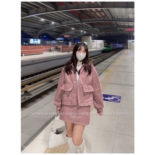 Set áo khoác dạ hồng túi hộp tay bo kèm chân váy the.sweaterweather TSW