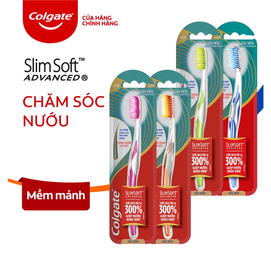 Bộ 4 Bàn Chải Đánh Răng Colgate SlimSoft Advanced siêu mềm mảnh chăm sóc nướu