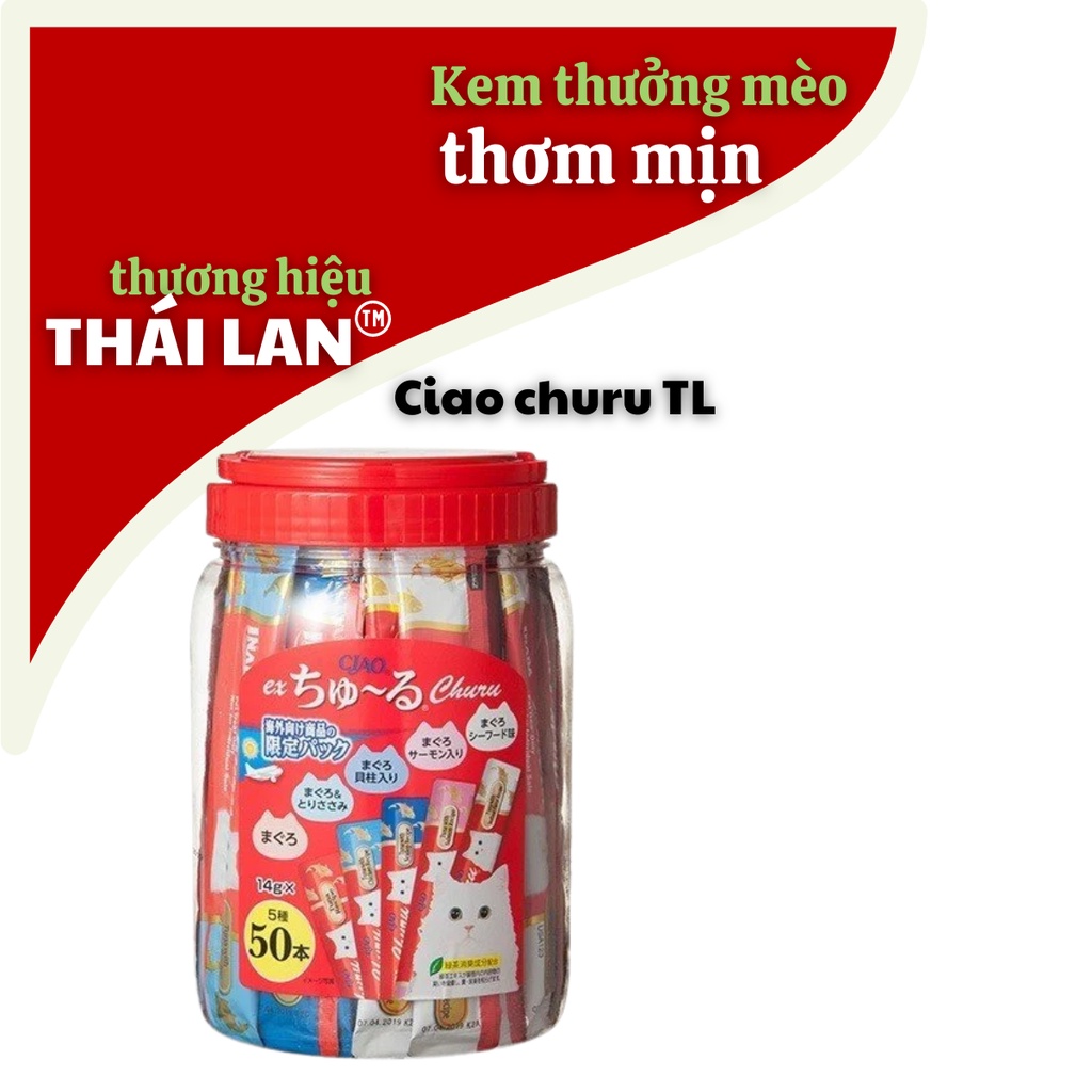 [Hàng CTY nhập khẩu CHÍNH HÃNG] Soup Thưởng Cho Mèo Ciao Churu Thái Lan Hũ Lớn (50 thanh 14gr)