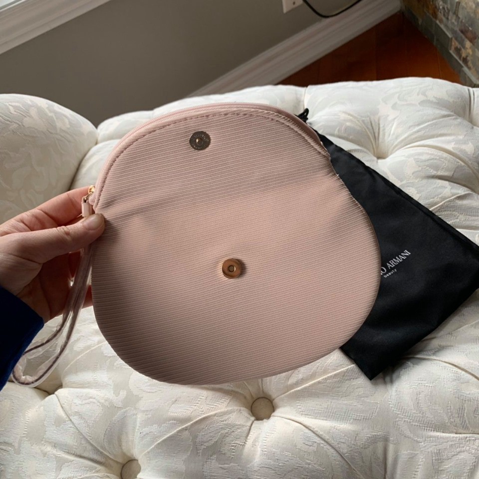 Sét túi  clutch hồng phấn và túi rút dây đen SI FLORAL ROUND FLAT POUCH