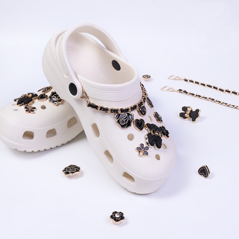 Bộ 16 Phụ Kiện Trang Trí Giày Crocs Bằng Da Hình Gấu Đeo Nơ Xinh Xắn DIY
