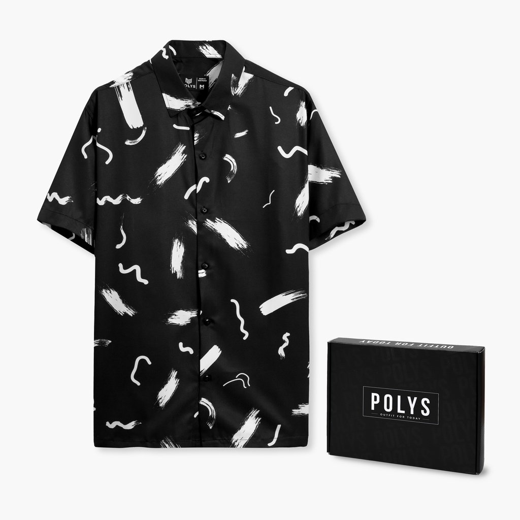 Áo sơ mi nam POLYS Fullbox chính hãng, Lụa Vân Chéo thoáng mát, không nhăn. Áo sơ mi tay ngắn họa tiết BRUSH STROKES