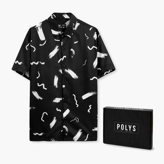 Áo sơ mi nam POLYS Fullbox chính hãng, Lụa Vân Chéo thoáng mát, không nhăn. Áo sơ mi tay ngắn họa tiết BRUSH STROKES