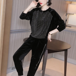 Set Áo Nhung Và Quần Dài Phong Cách Châu Âu 2020 Thời Trang Cho Nữ