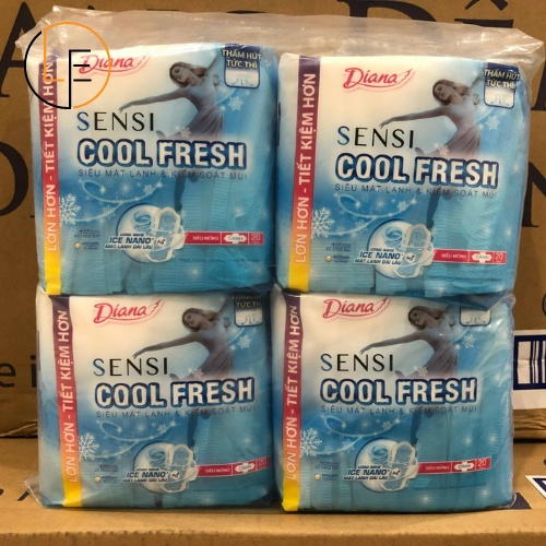 Băng Vệ Sinh Diana sensi cool fresh Mát Lạnh Có Cánh 23cm Mặt Bông