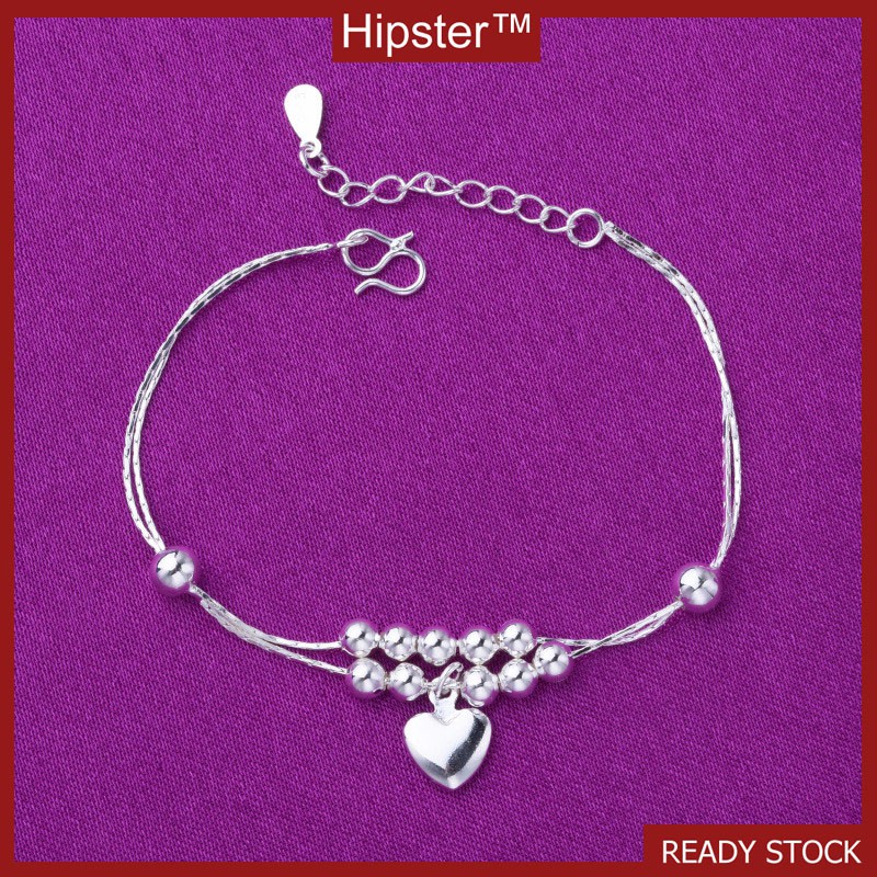 Thời Trang Cao Cấp Hình Trái Tim Mắt Cá Chân Bạc Vòng Tay