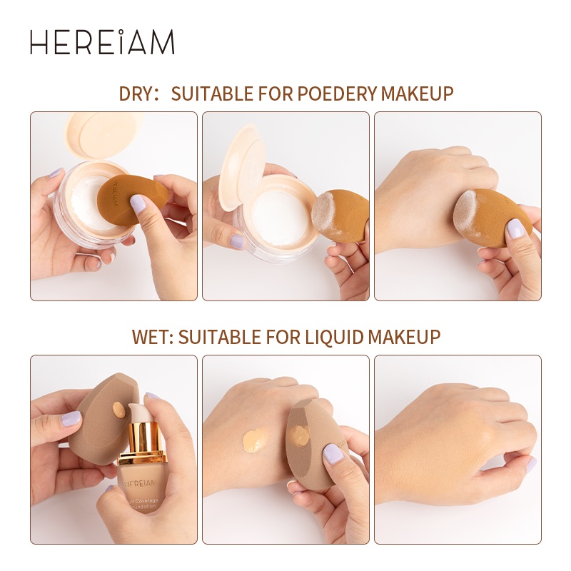 Bông mút trang điểm HEREIAM 4001 tán kem nền sử dụng ướt/khô kèm túi đựng
