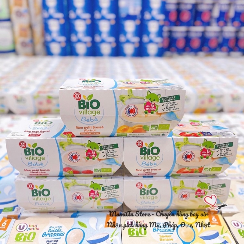 Sữa Chua & Váng Sữa Bio Village Hàng Air Pháp, Chính Hãng/1 Lốc 4 Hộp