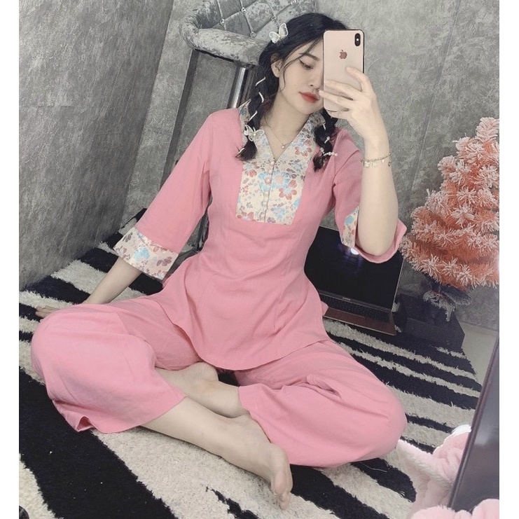 Đồ Lam Đi Chùa # 6 Nút Phối Vải Cao Cấp