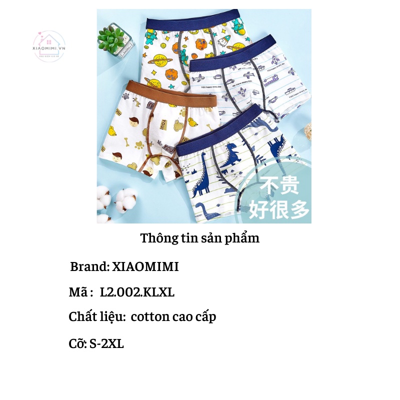 Quần lót bé trai dáng đùi chất cotton cao cấp họa tiết hoạt hình từ 9-43kg Xiaomimi L2.002.KLXL
