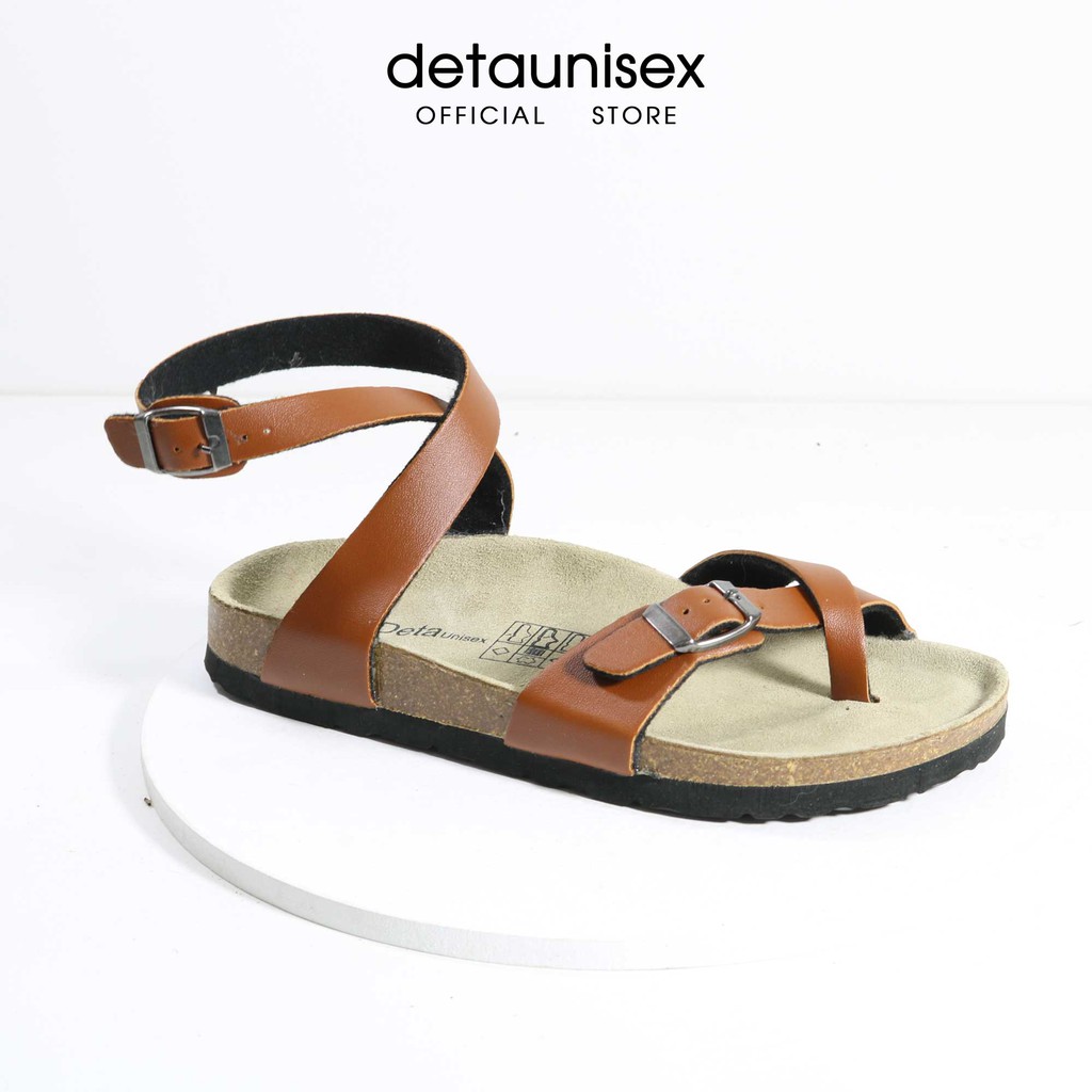 Giày sandal xỏ ngón đế trấu quấn cổ chân màu Bò Detaunisex - SATA20B