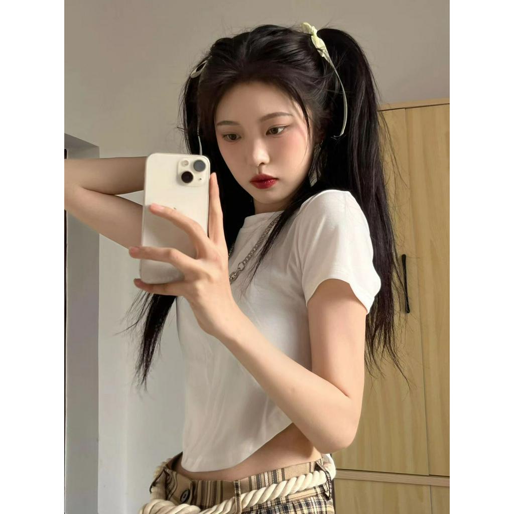 Ethelgirl Áo Thun Tay Ngắn Cổ Tròn Màu Trắng Thời Trang Hàn Quốc Cho Nữ