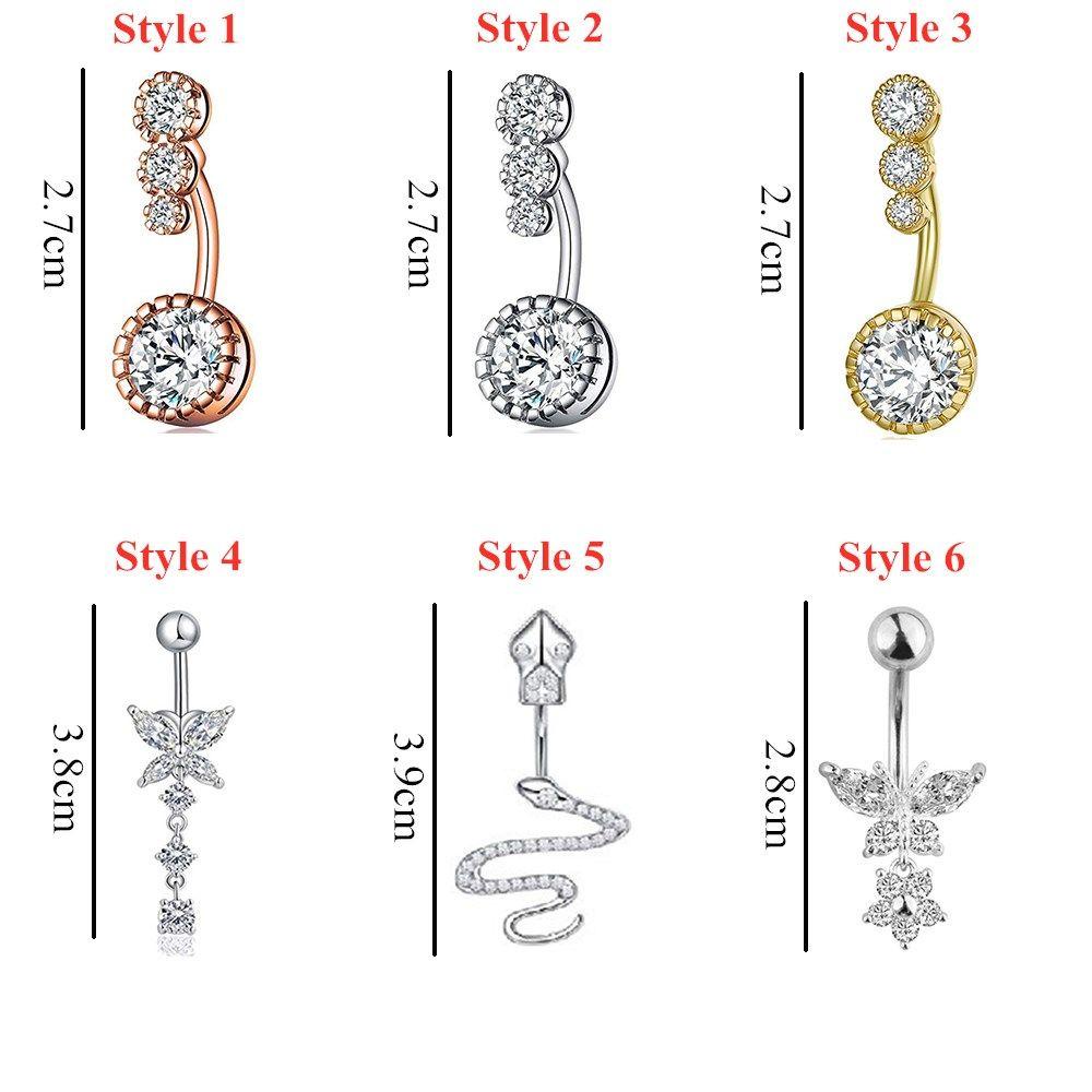Phụ Kiện Thanh Múa Bụng Cho Nữ|Hoa Hồng|Khuyên Rốn Đính Đá Zircon Trong Suốt Cá Tính