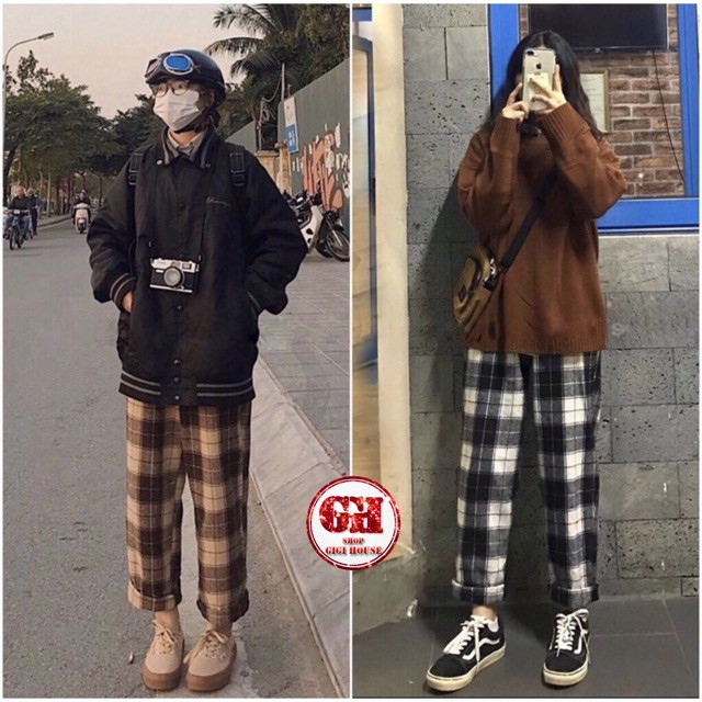 FREESHIP 50K - Quần CARO ỐNG SUÔNG NÂU - XÁM ĐEN - ĐEN Nam Nữ Unisex Gía Sóc | BigBuy360 - bigbuy360.vn