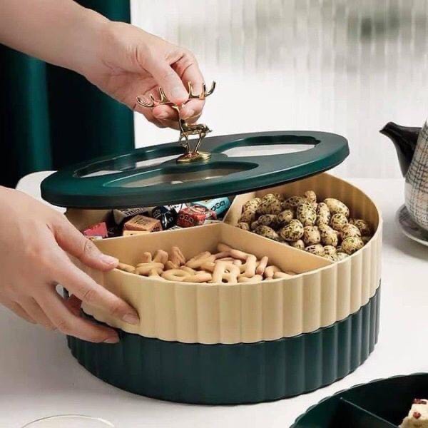 Khay mứt tết  2 tầng, Khay đựng bánh kẹo tết hươu vàng 2 tầng 3 ngăn