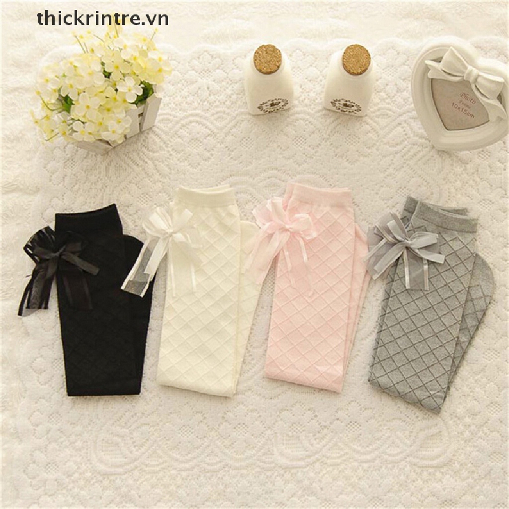 Đôi Tất Chân Cotton Cao Qua Gối Đính Nơ Dễ Thương Cho Bé Gái