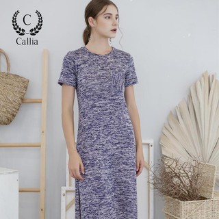 [Mã FASHIONMALLT4 giảm 15% đơn 150k] Đầm nữ dáng midi Callia Korra thun tay ngắn xẻ tà (Xanh dương)