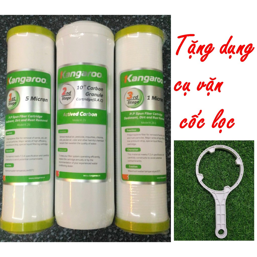 Bộ lõi lọc số 1,2,3 Kangaroo tặng dụng cụ vặn cốc lọc