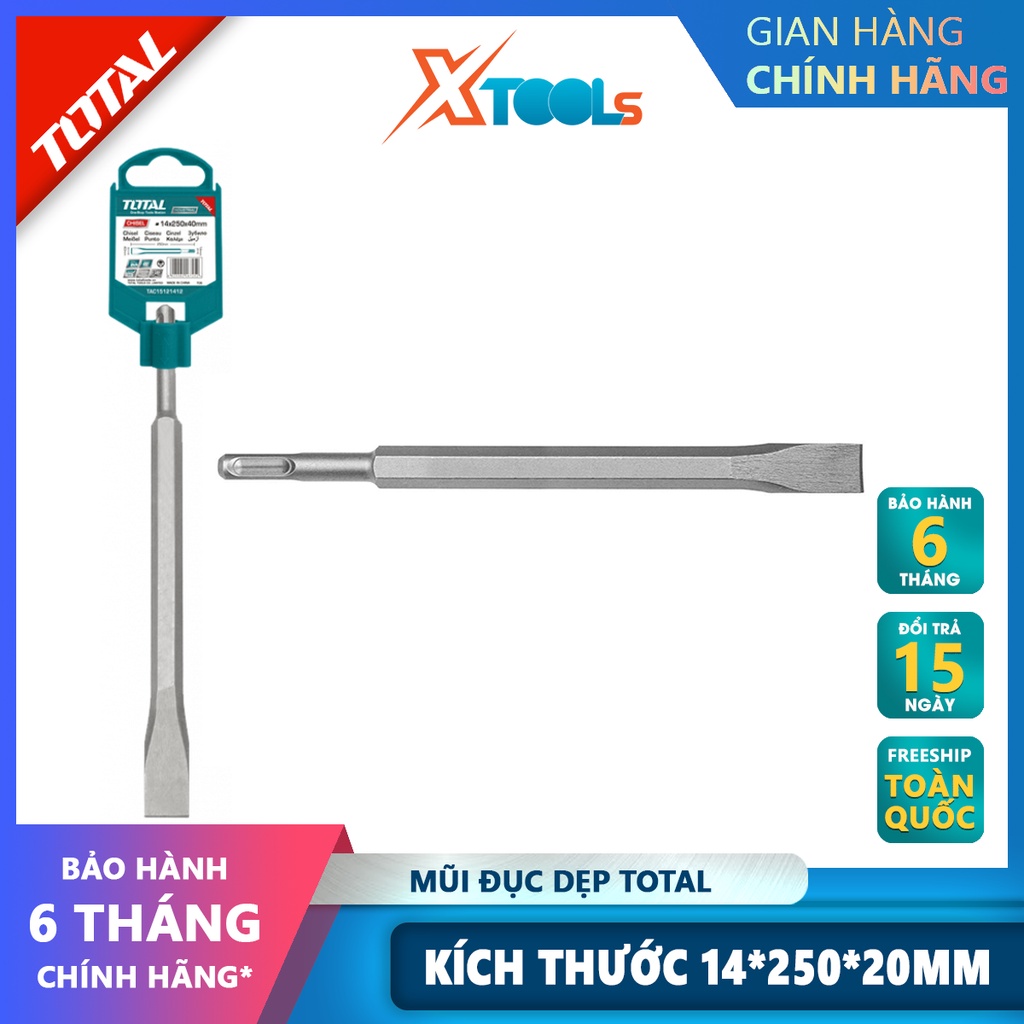 Mũi đục dẹp TOTAL TAC15121411 | mũi đục quy cách 14 x 250 x 20mmđục, khoét các bề mặt cứng