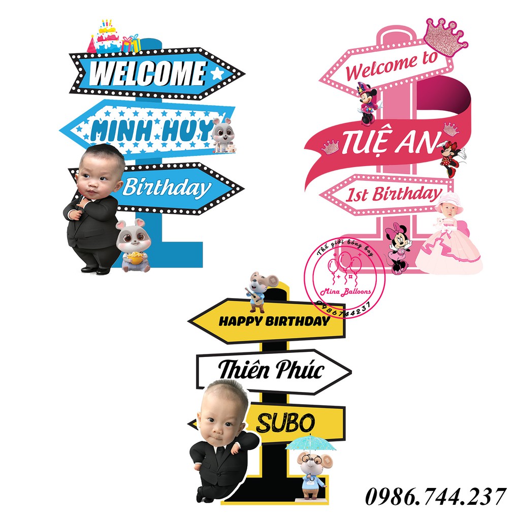 Cây Welcome Sinh Nhật In Tên Tuổi Và ChiBi Của Bé Cao 40cm