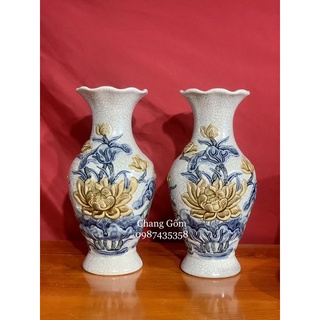 Lọ men rạn sen nổi đồ thờ gốm sứ Bát Tràng