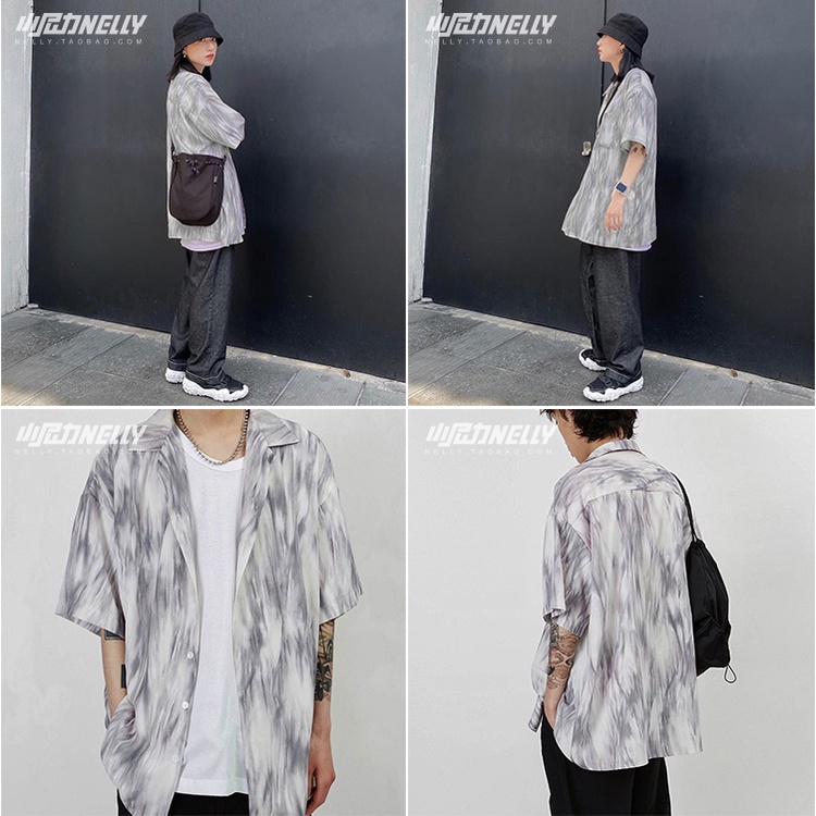 Áo sơ mi Nelly cộc tay màu loang