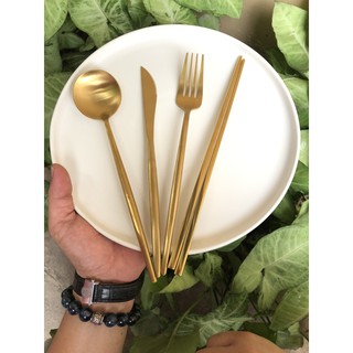 (LẺ) Đũa thìa dĩa dao inox 304 k gỉ nhiều màu - Chất liệu Inox mạ titan, hàng nguyên khối dày dặn