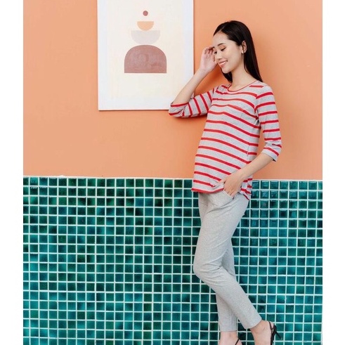 Bộ đồ ngủ pijama nữ tay lửng quần dài cho mẹ bầu sau sinh có chun rút, chât liệu co giãn, thoáng mát - ĐẦM BẦU HONEY